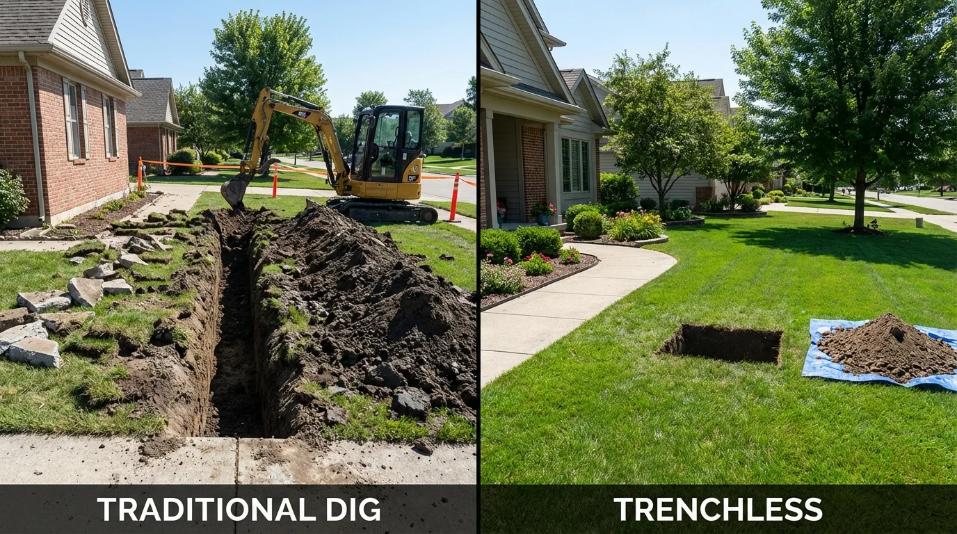 Trenchless sewer repair with minimal yard damage versus traditional excavation in Bellerose, NY